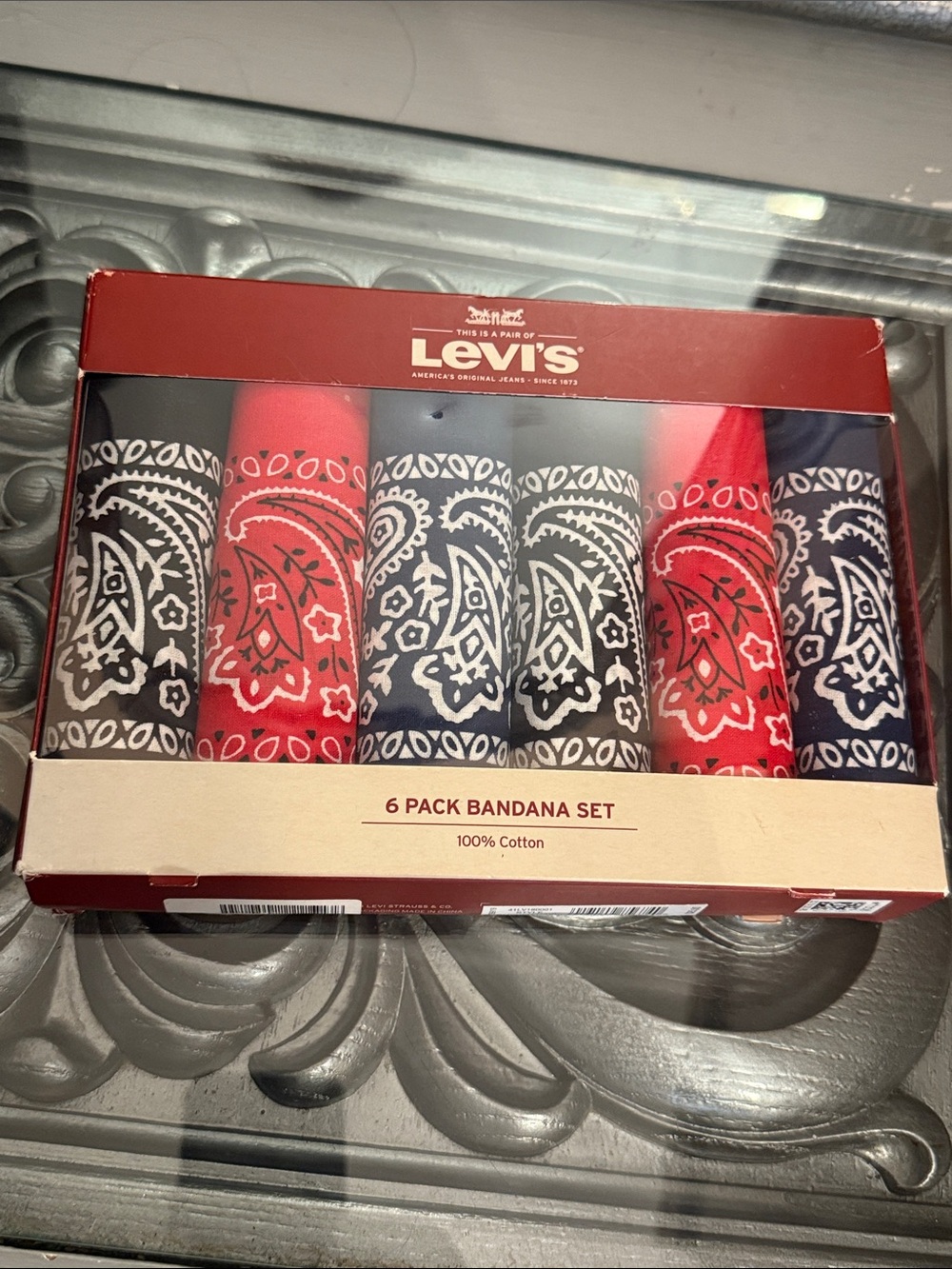 Levi's 6 Pack Cotton Bandana Set Black Red Navy
